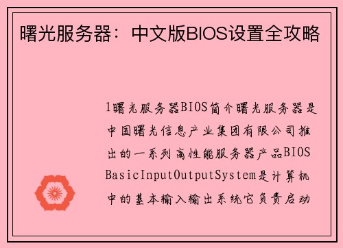 曙光服务器:中文版BIOS设置全攻略